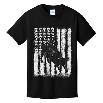 Rodeo Bull Riding Distressed Grunge American Flag Keepsake Kids T-Shirt