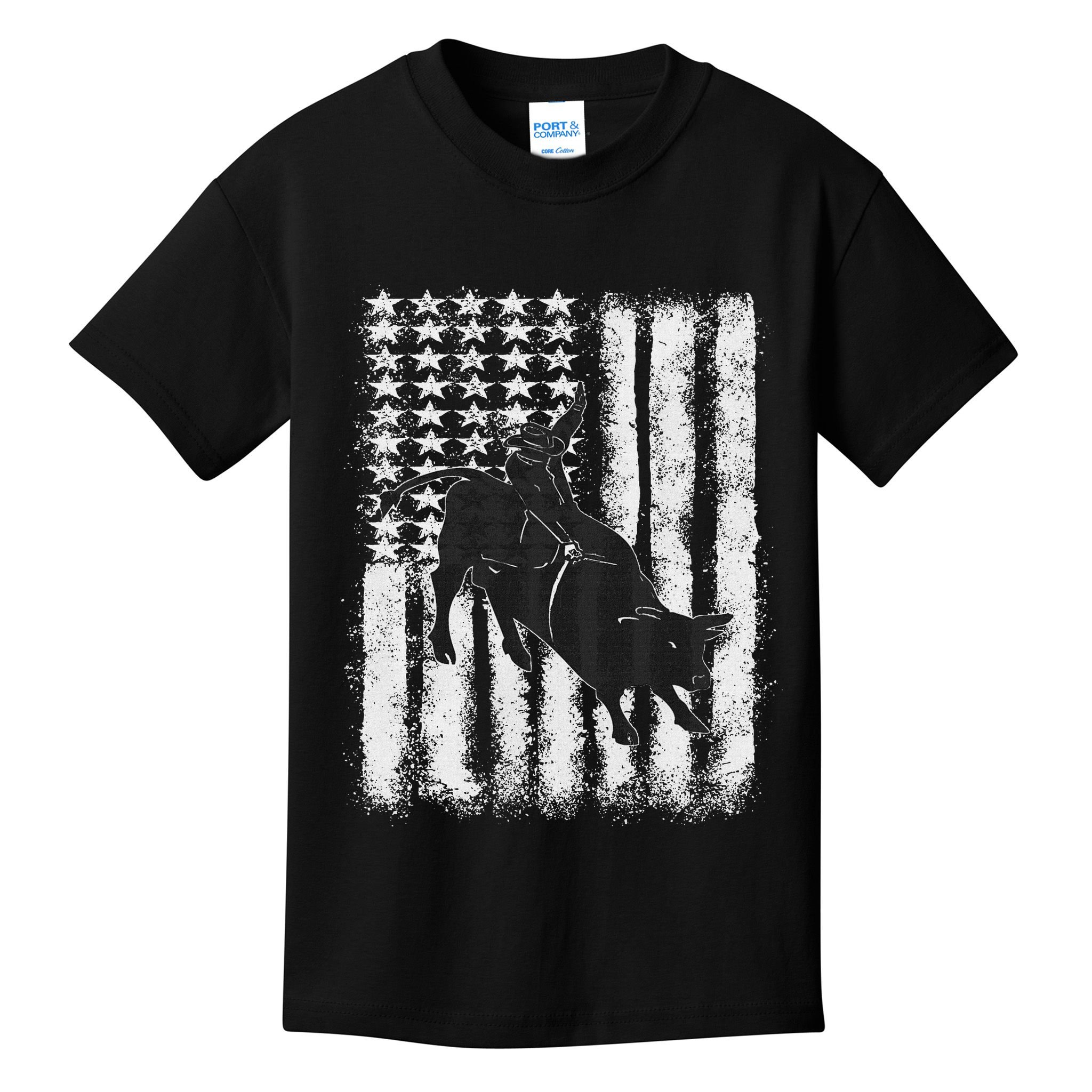 Rodeo Bull Riding Distressed Grunge American Flag Keepsake Kids T-Shirt