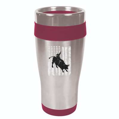 Rodeo Bull Riding Distressed Grunge American Flag Keepsake 16oz Travel Tumbler