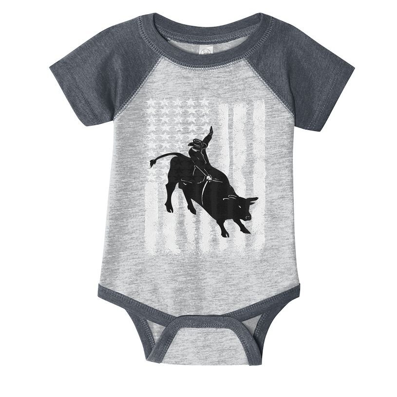 Rodeo Bull Riding Distressed Grunge American Flag Keepsake Infant Baby Jersey Bodysuit