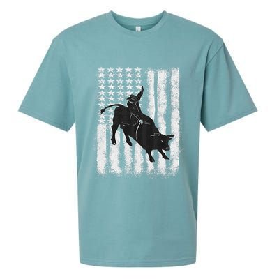 Rodeo Bull Riding Distressed Grunge American Flag Keepsake Sueded Cloud Jersey T-Shirt