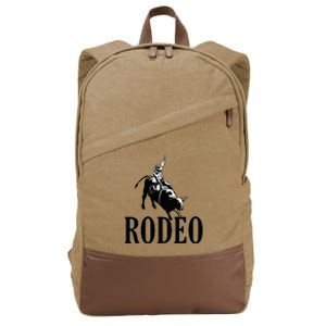 Rodeo Bull Rider Cowboy Riding A Bull At The Rodeo Cotton Canvas Backpack