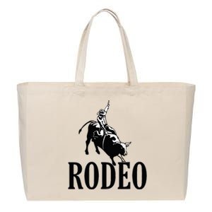 Rodeo Bull Rider Cowboy Riding A Bull At The Rodeo Cotton Canvas Jumbo Tote