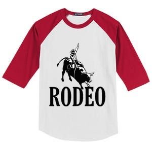 Rodeo Bull Rider Cowboy Riding A Bull At The Rodeo Kids Colorblock Raglan Jersey