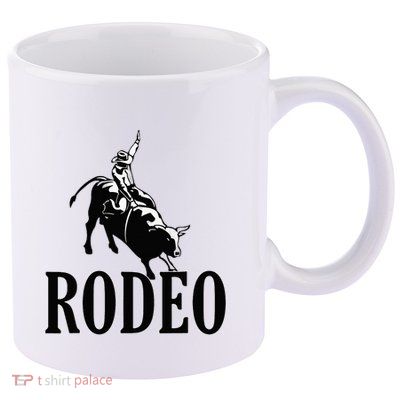 Rodeo Bull Rider Cowboy Riding A Bull At The Rodeo 11oz C Handle Ceramic Mug