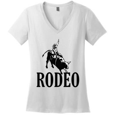 Rodeo Bull Rider Cowboy Riding A Bull At The Rodeo Women's V-Neck T-Shirt