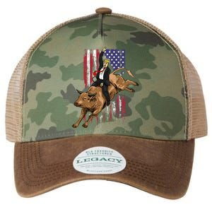 Rodeo Bull Rider Trump American Flag Cowboy Bull Riding Legacy Tie Dye Trucker Hat