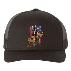 Rodeo Bull Rider Trump American Flag Cowboy Bull Riding Yupoong Adult 5-Panel Trucker Hat