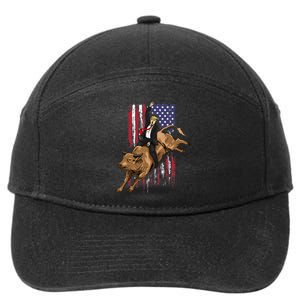 Rodeo Bull Rider Trump American Flag Cowboy Bull Riding 7-Panel Snapback Hat