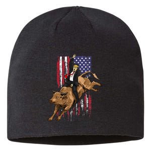 Rodeo Bull Rider Trump American Flag Cowboy Bull Riding Sustainable Beanie