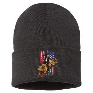 Rodeo Bull Rider Trump American Flag Cowboy Bull Riding Sustainable Knit Beanie