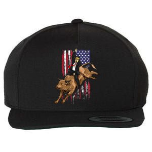 Rodeo Bull Rider Trump American Flag Cowboy Bull Riding Wool Snapback Cap