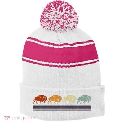 Retro Buffalo Stripe Pom Pom Beanie