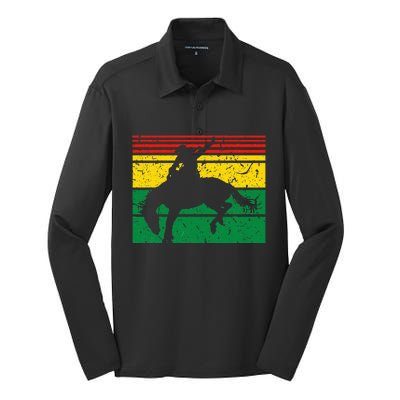 Rodeo Bronc Riding African American Cowgirl Graphic Silk Touch Performance Long Sleeve Polo