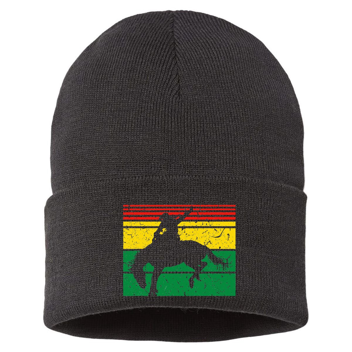 Rodeo Bronc Riding African American Cowgirl Graphic Sustainable Knit Beanie