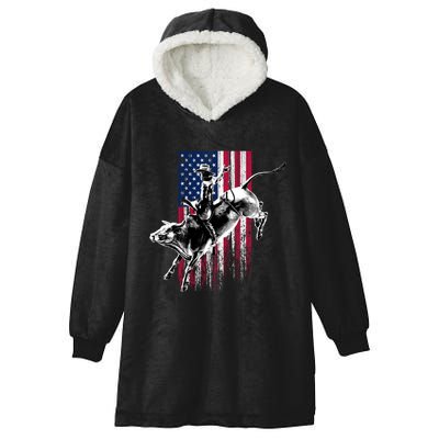 Rodeo Bull Rider Patriotic American Flag Gift For Cow Gift Hooded Wearable Blanket