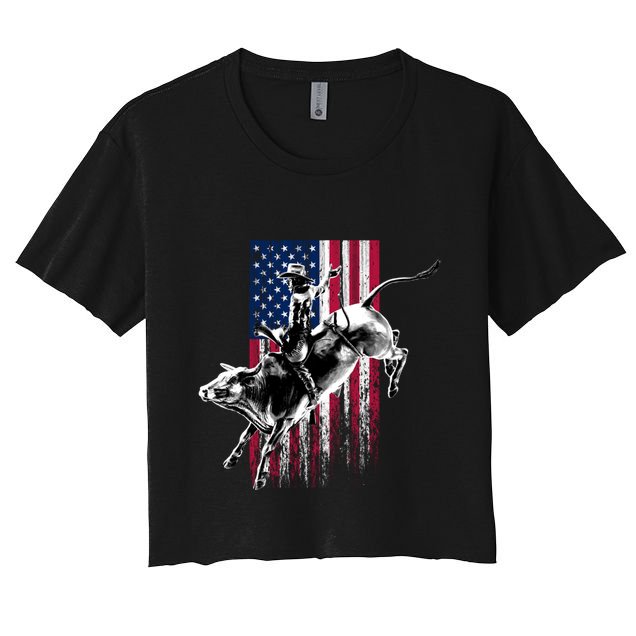 Rodeo Bull Rider Patriotic American Flag Gift For Cow Gift Crop Top