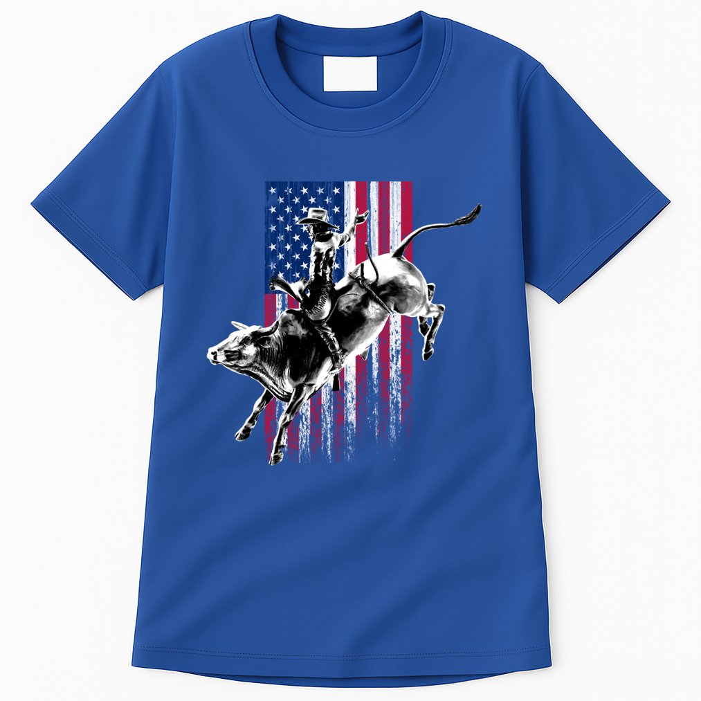 Rodeo Bull Rider Patriotic American Flag Gift For Cow Gift Tall T-Shirt