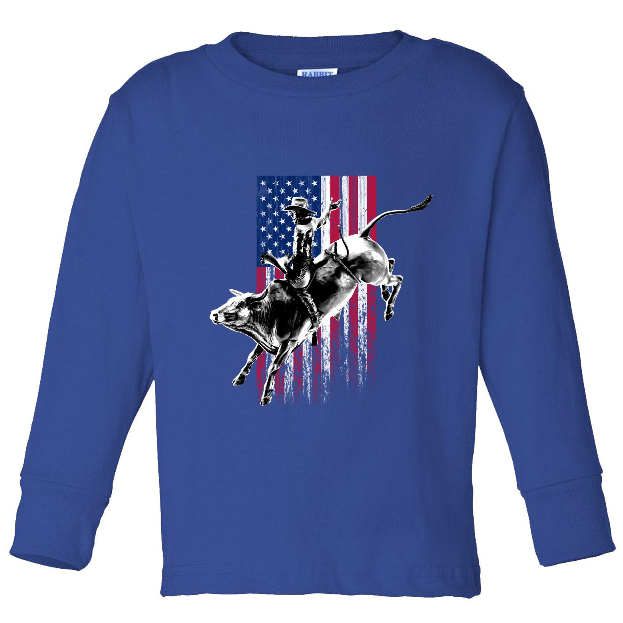 Rodeo Bull Rider Patriotic American Flag Gift For Cow Gift Toddler Long Sleeve Shirt