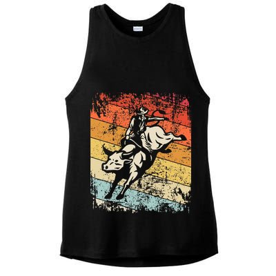 Retro Bull Riding For Cowboy Ladies PosiCharge Tri-Blend Wicking Tank