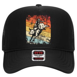 Retro Bull Riding For Cowboy High Crown Mesh Back Trucker Hat