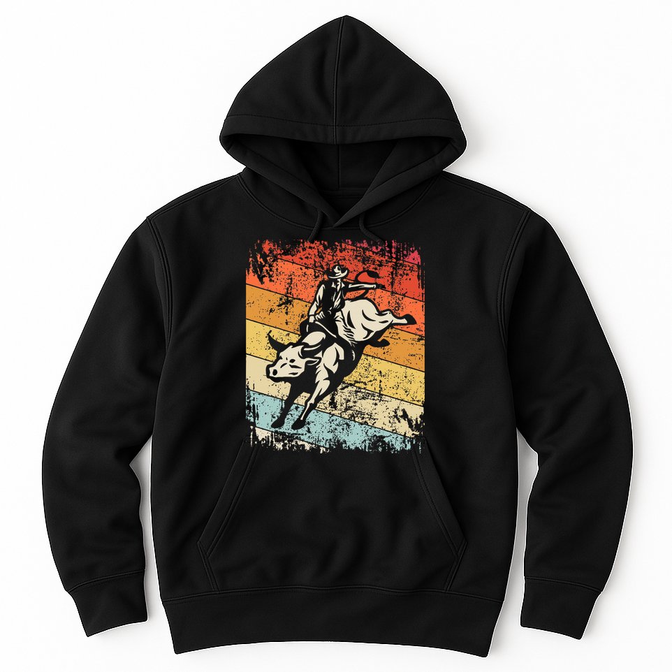 Retro Bull Riding For Cowboy Hoodie