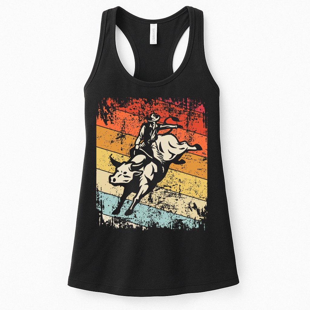 Retro Bull Riding For Cowboy Womens Tank Top