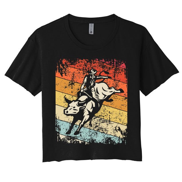 Retro Bull Riding For Cowboy Crop Top