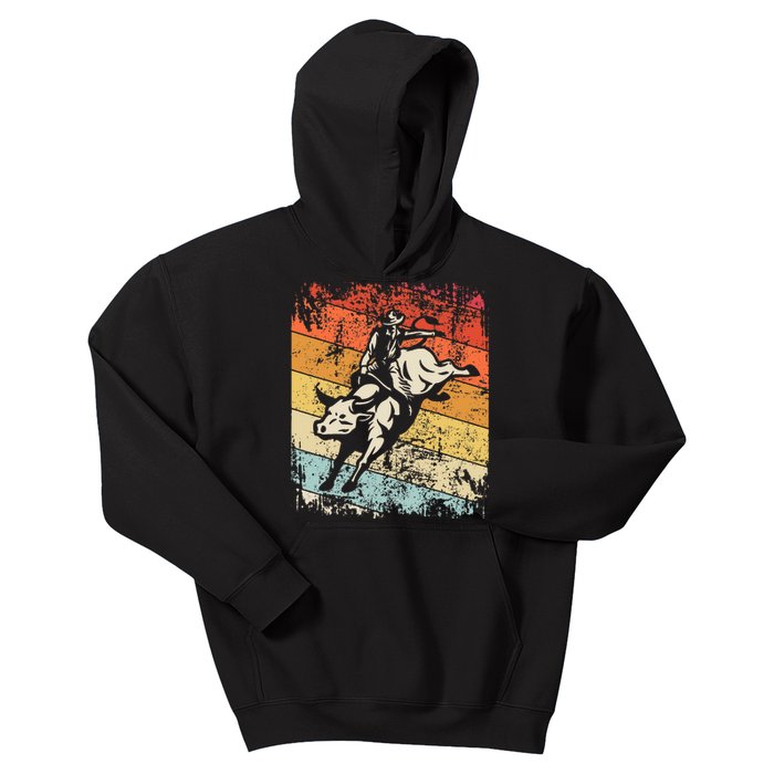 Retro Bull Riding For Cowboy Kids Hoodie