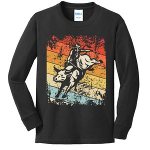 Retro Bull Riding For Cowboy Kids Long Sleeve Shirt