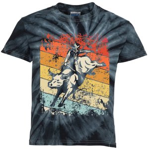 Retro Bull Riding For Cowboy Kids Tie-Dye T-Shirt