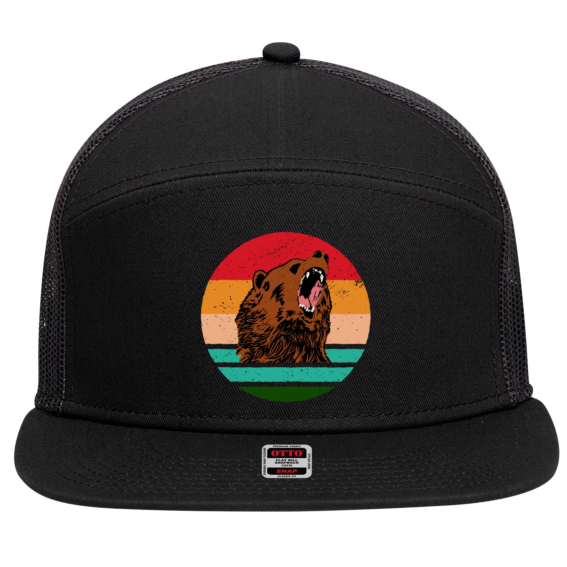 Retro Bear 7 Panel Mesh Trucker Snapback Hat