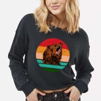 Retro Bear Cropped Pullover Crew