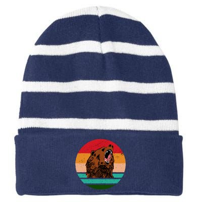 Retro Bear Striped Beanie with Solid Band