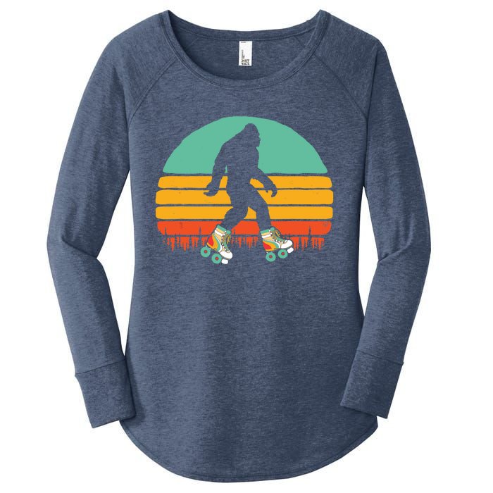 Retro Bigfoot Roller Skating Sasquatch 80s Skater Graphic Women's Perfect Tri Tunic Long Sleeve Shirt