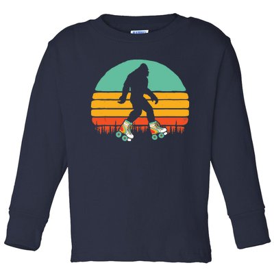 Retro Bigfoot Roller Skating Sasquatch 80s Skater Graphic Toddler Long Sleeve Shirt