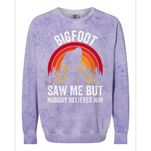 retro Bigfoot Saw Me But Nobody Believes Him Colorblast Crewneck Sweatshirt