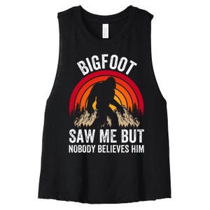 retro Bigfoot Saw Me But Nobody Believes Him Women's Racerback Cropped Tank