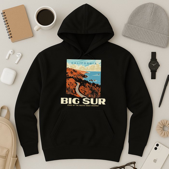 Retro Big Sur California Coast Wpa Style Vintage Graphic Hoodie