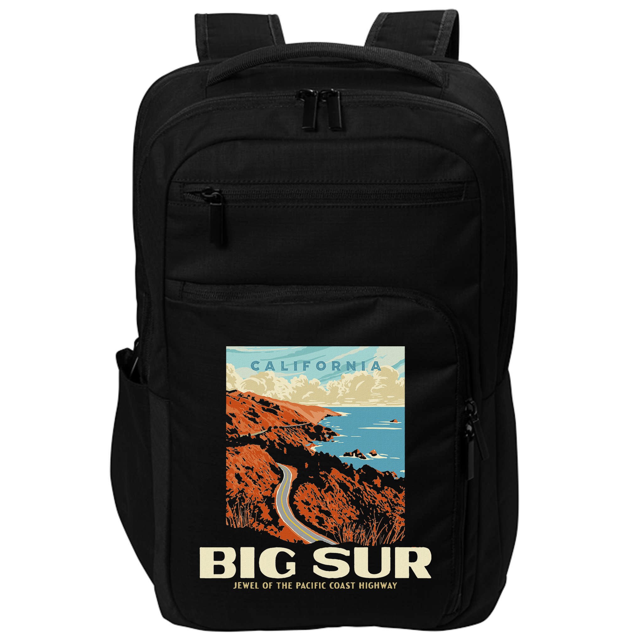 Retro Big Sur California Coast Wpa Style Vintage Graphic Impact Tech Backpack