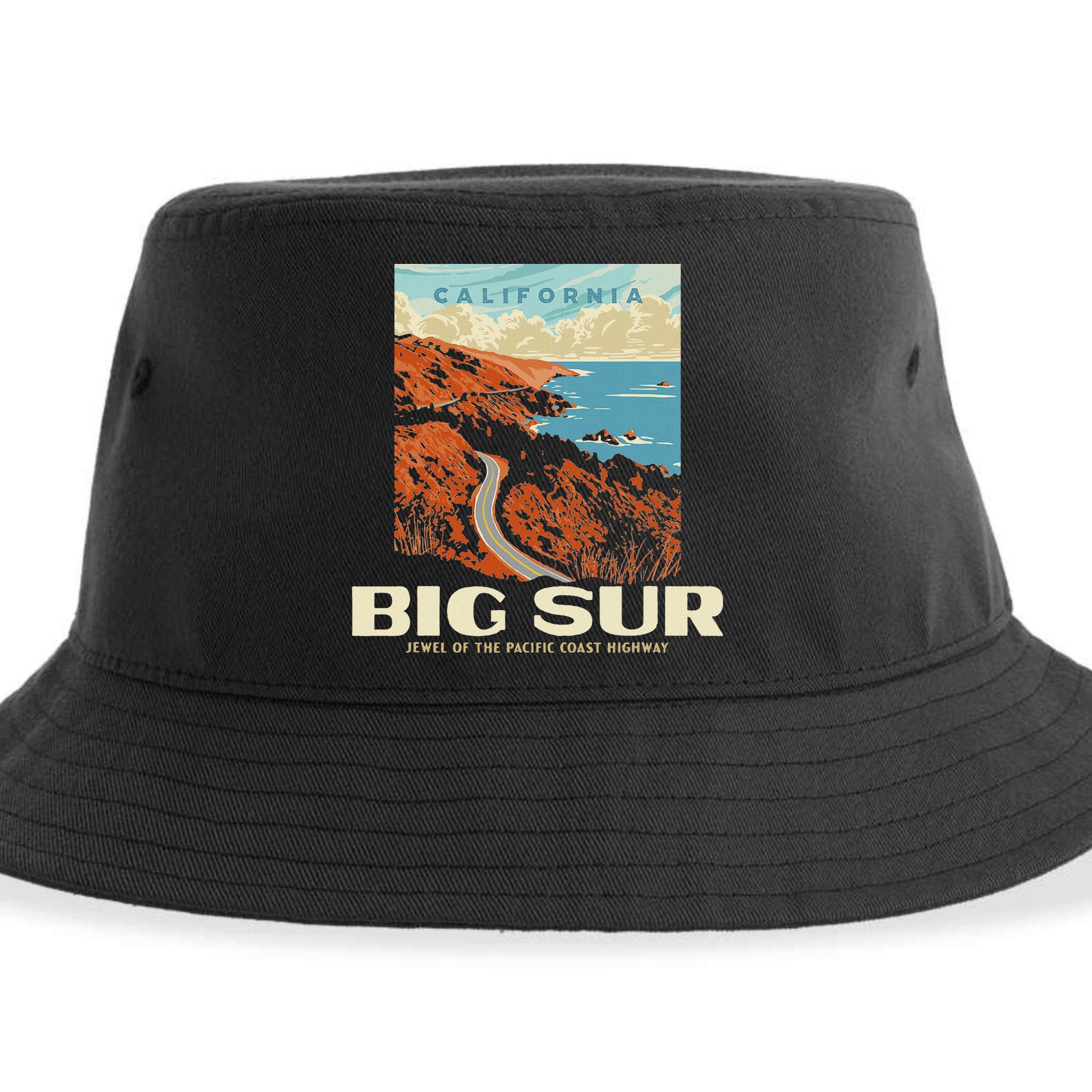 Retro Big Sur California Coast Wpa Style Vintage Graphic Sustainable Bucket Hat