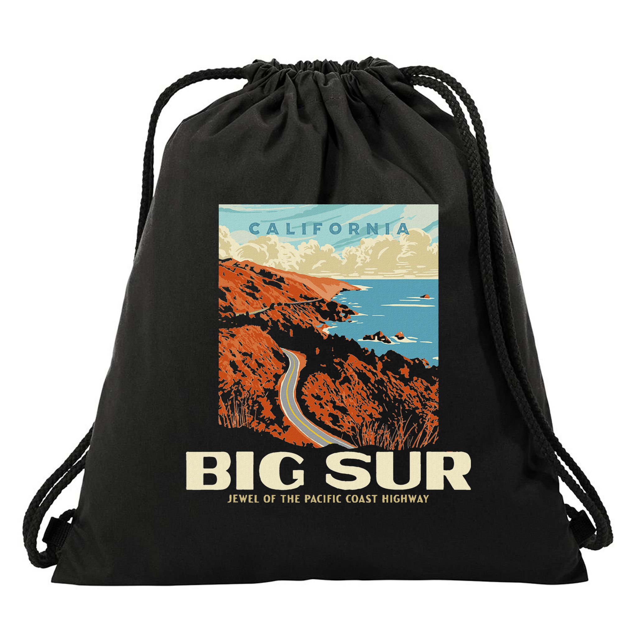 Retro Big Sur California Coast Wpa Style Vintage Graphic Drawstring Bag