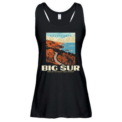 Retro Big Sur California Coast Wpa Style Vintage Graphic Ladies Essential Flowy Tank