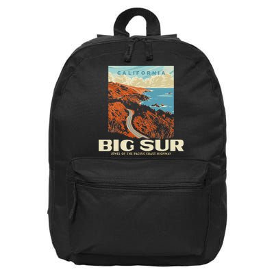 Retro Big Sur California Coast Wpa Style Vintage Graphic 16 in Basic Backpack