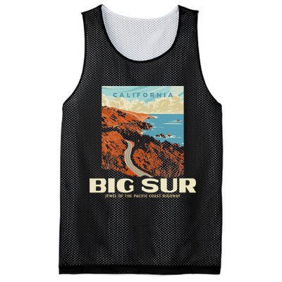 Retro Big Sur California Coast Wpa Style Vintage Graphic Mesh Reversible Basketball Jersey Tank