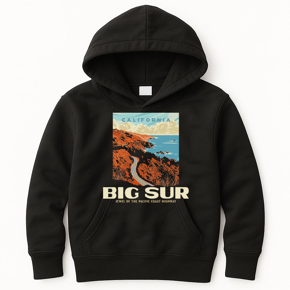 Retro Big Sur California Coast Wpa Style Vintage Graphic Kids Hoodie