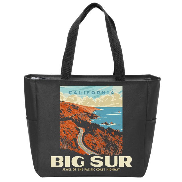Retro Big Sur California Coast Wpa Style Vintage Graphic Zip Tote Bag