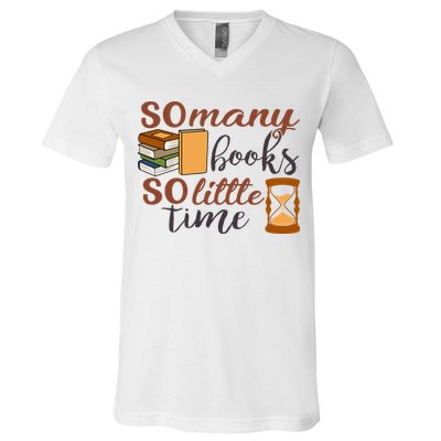 Reading Books So Many Books So Little Time Gift Cute Reading V-Neck T-Shirt