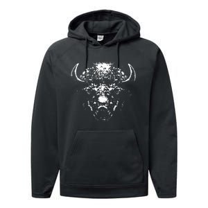 Retro Buffalo Silhouette Bison Wild Animal Performance Fleece Hoodie