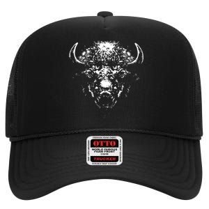 Retro Buffalo Silhouette Bison Wild Animal High Crown Mesh Back Trucker Hat